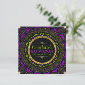 Couleurs cool Invitations de Bat mitzvah de fleurs (Debout devant)