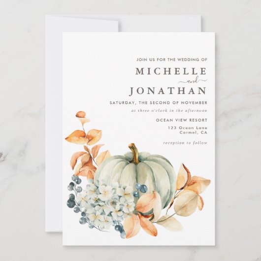 Couleurs d'automne citrouille & Florals Faire-part (Devant)