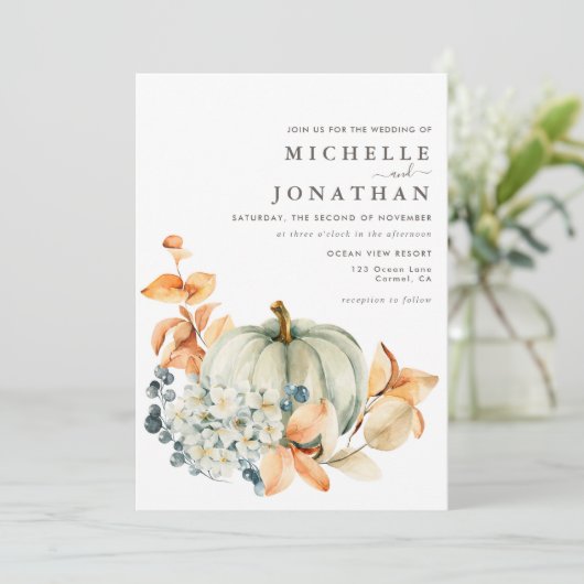 Couleurs d'automne citrouille & Florals Faire-part (Debout devant)