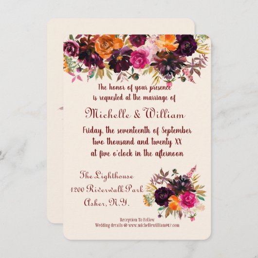 Couleurs d'automne Floral Wedding Invitations (Devant / Derrière)