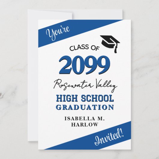 Couleurs de classe Bleu YY Graduation Invitation (Devant)