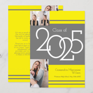 Couleurs de l'école jaune gris Faire-part de diplô