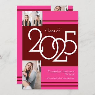 Couleurs de l'école rose Maroon Faire-part de dipl