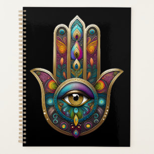 Couleurs de paon Hamsa avec troisième œil doré