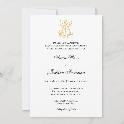 COULEURS ÉDITABLES AJ Monogram JA Logo Invitation (Devant)