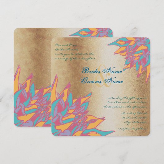 Couleurs Mariage or rose Invitations floraux (Devant / Derrière)
