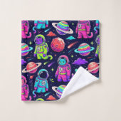 Couleurs Néon Chats Astronautes Planètes Espace Ex (Gant de toilette)