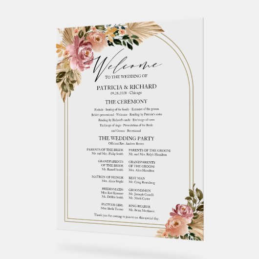 Couleurs neutres Boho Floral Wedding Programme (Angle)