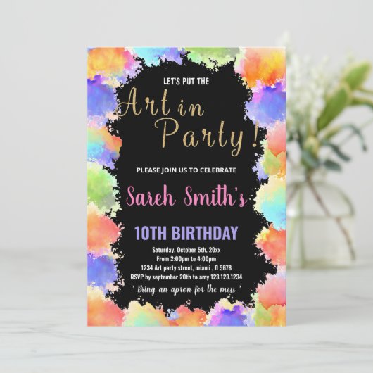 Couleurs noires dorées Peinture Invitations Annive (Debout devant)