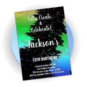 Couleurs noires vertes Peinture Invitations Annive