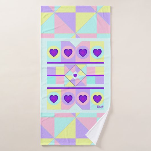Couleurs pastel & coeurs violets battre (Serviette de bain)