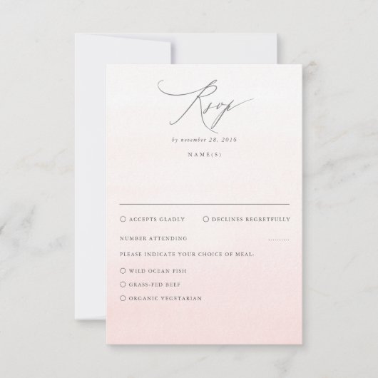 Couleurs rose douce Ombre Mariage dégradant RSVP (Devant)