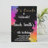 Couleurs rose noir Peinture Invitations Anniversai (Debout devant)