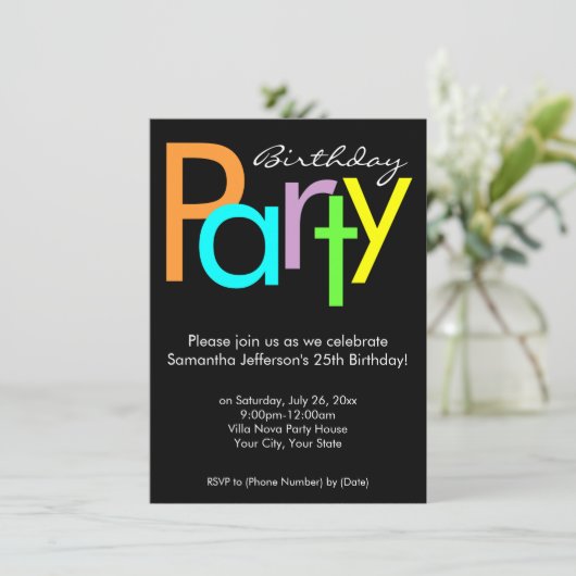 Couleurs typographiques Invitation de fête d'anniv (Debout devant)