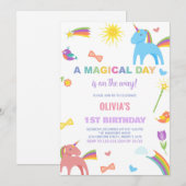 Couleurs Unicorn Invitations Anniversaire (Devant / Derrière)