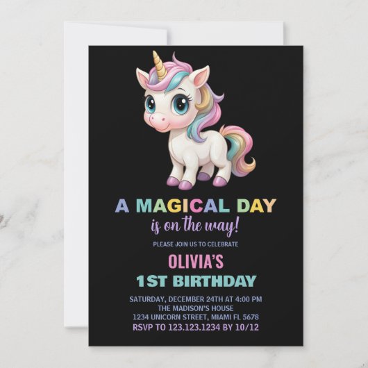 Couleurs Unicorn Invitations Anniversaire (Devant)