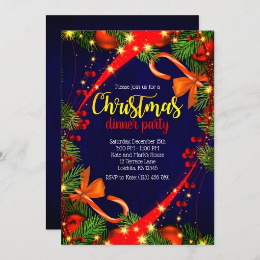 Couleurs vives Dîner de Noël Invitation (Devant / Derrière)