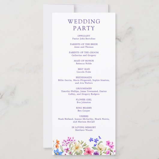 Couleurs vives Vivid Programme de mariage Fleur sa (Dos)