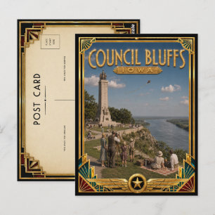 Council Bluffs Iowa Vintage Art Deco Gouden Tijdpe Briefkaart