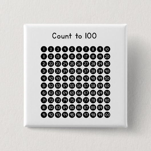Count to 100 vierkante button 5,1 cm (Voorkant)