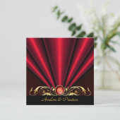 Countess Red Silk Gather Gold Scroll Invitation Kaart (Staand voorkant)