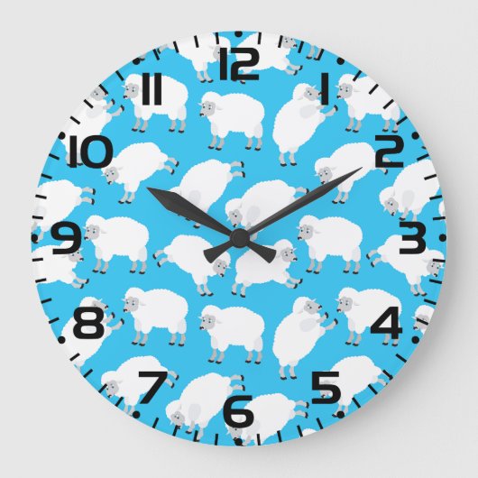 Counting Sheep Blue Nursery Pattern Grote Klok (Voorkant)