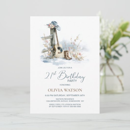 Country and Western Winter 21st Birthday Party Kaart (Staand voorkant)