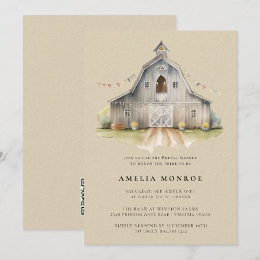 Country Barn Rustic Bridal Showeuse Invitation (Devant / Derrière)