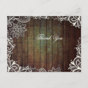 Country Barn Wood Lace Rustieke bruiloft Dank u Briefkaart