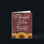 Country Barn Wood Rustic Tournesol Merci Cartes<br><div class="desc">Red Country Barn Wood Rustic Sunflower Remerciements Cartes - Design dispose d'un arrière - plan en bois de grange rouge avec des tournesols rustiques au fond. Customisez l'intérieur avec votre propre message personnel pour plus de flair.</div>