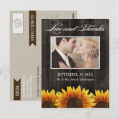 Country Barn Wood Rustic Tournesol Merci Cartes (Devant / Derrière)