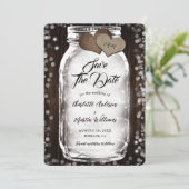 Country Barn Wood String Lights Mason Jar Wedding Save The Date (Staand voorkant)