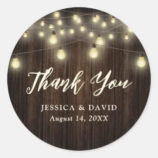 Country Barn Wood String Lights Wedding Dank u Ronde Sticker