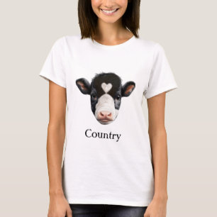 Country Black and White Cow Face T-shirt