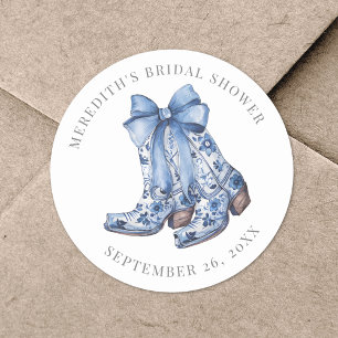 Country Blauwe Strik Cowboy Bruidsdouche Ronde Sticker