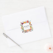 Country Bloom Lijst Bloemen Chic Bruiloft Monogram Vierkante Sticker (Envelop)