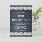 Country Blue Denim Wit Kant Verjaardagsfeest Kaart (Staand voorkant)