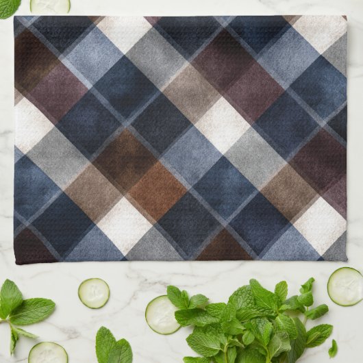 Country Blue Red White Grey Squares Theedoek (Gevouwen)