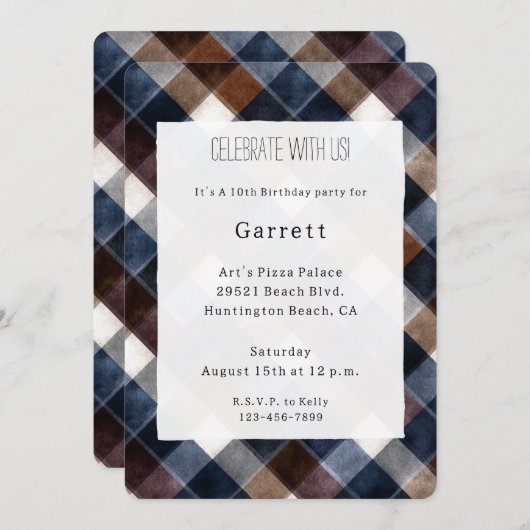 Country Blue Red White Squares Birthday Kaart (Voorkant / Achterkant)