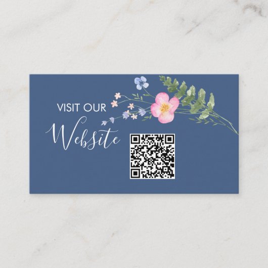 Country Blue Rustic Wedding Website QR-code Informatiekaartje (Voorkant)