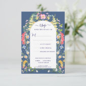 Country Blue Rustic Wildflower Waterverven RSVP (Staand voorkant)