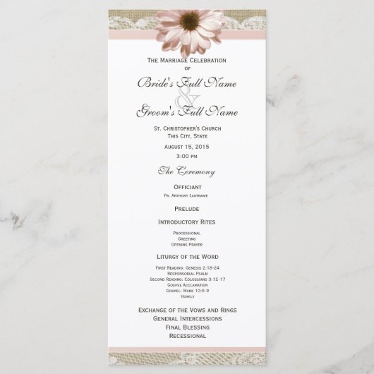 Country Blush Daisy and Lace Wedding Programme (Devant)