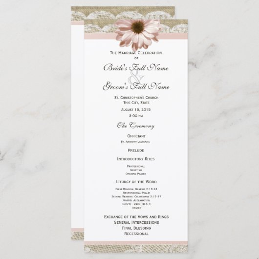 Country Blush Daisy en Lace Wedding Programma (Voorkant / Achterkant)