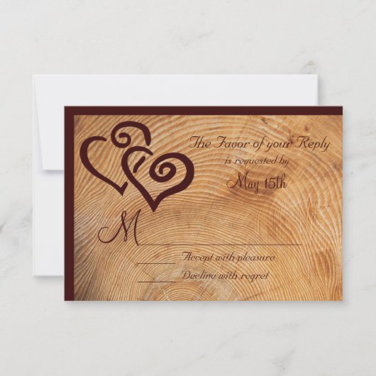Country Bois Cercles Double Coeurs Mariage RSVP (Devant)