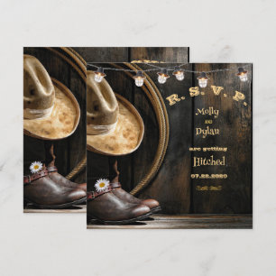 Country Boots Pet & Barnwood Wedding RSVP Kaart
