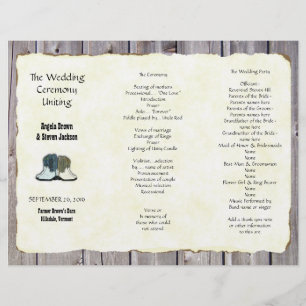 Country Boots Rustic Tri-fold Programme de mariage