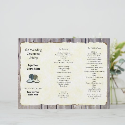 Country Boots Rustic Tri-fold Programme de mariage (Debout devant)