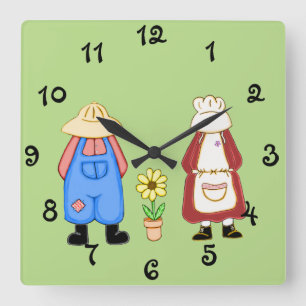Country Boy and Girl Carré Horloge murale