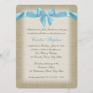 Country Burlap Baby Blauw Doop Kaart