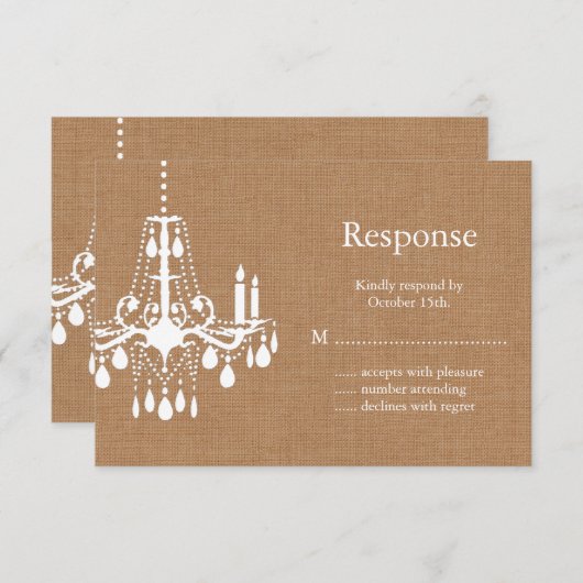 Country Burlap Chandelier RSVP (Devant / Derrière)